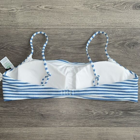 J.CREW Textured Scoop Neck Bikini Top Size 3X Blue White Striped Coastal NWT - Picture 5 of 7